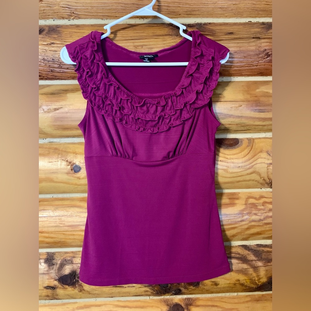 XOXO Magenta Purple Ruffle Blouse Business Office Wear Medium